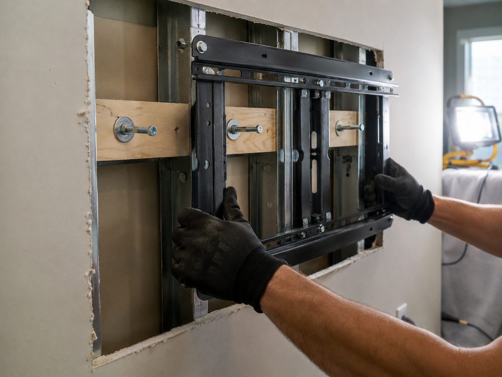 Instalação de suporte de TV de 85 polegadas em parede de drywall no Park Way, Brasília