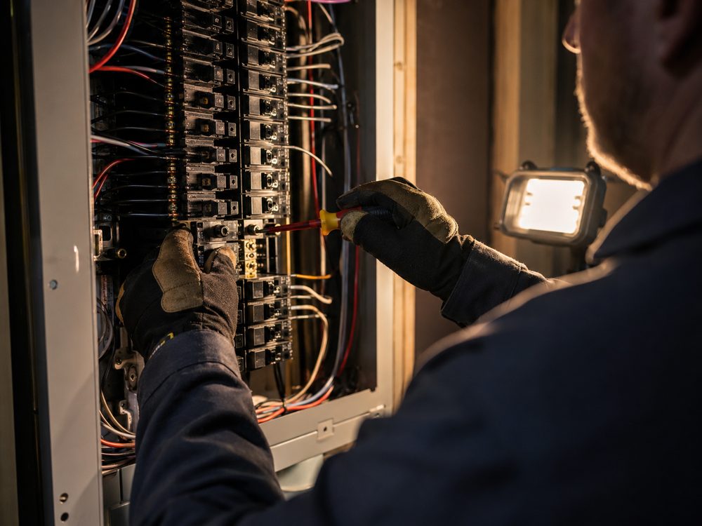 Eletricista qualificado fazendo manutenção em quadro elétrico em Brasília